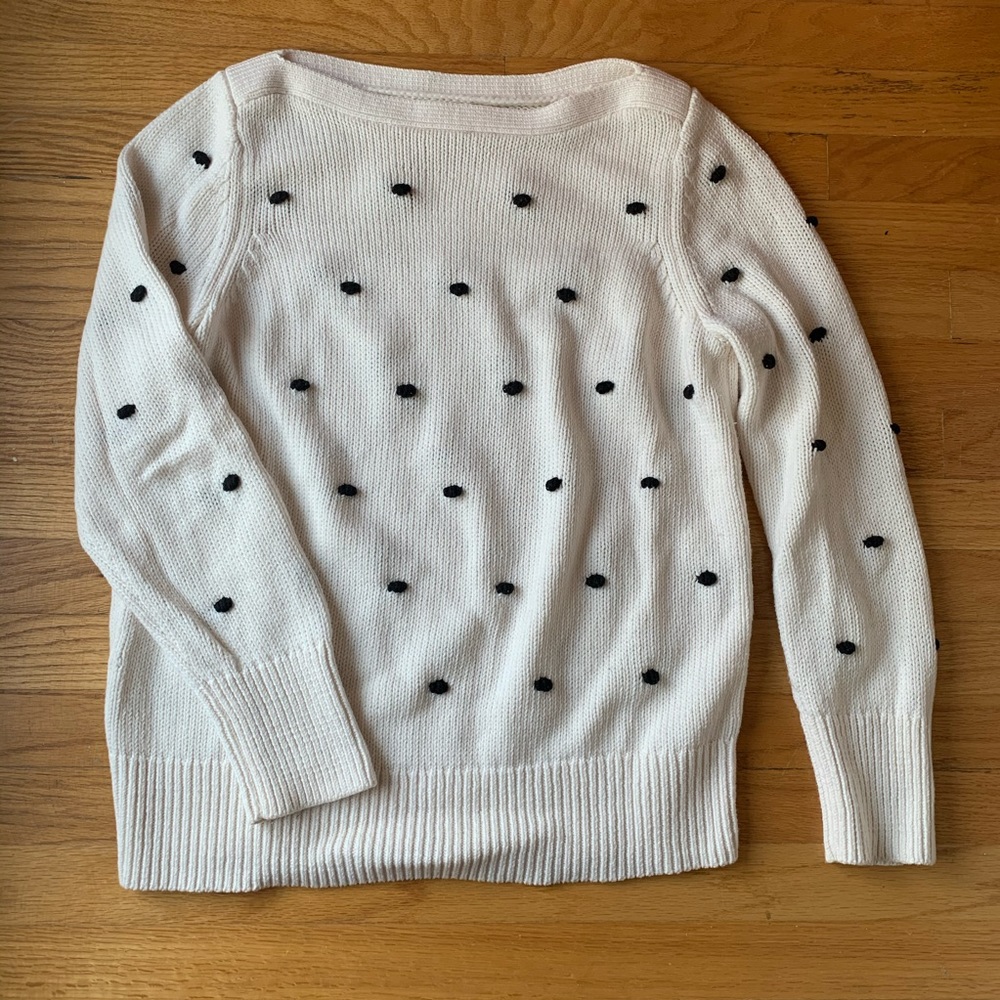 LOFT bobble stitch sweater size Large cream/black